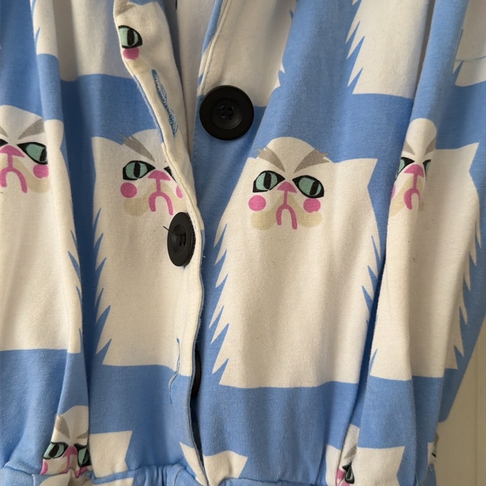 Nooworks Light Blue Cat Print Skinny Jumpsuit grumpy romper overalls - Picture 4 of 12